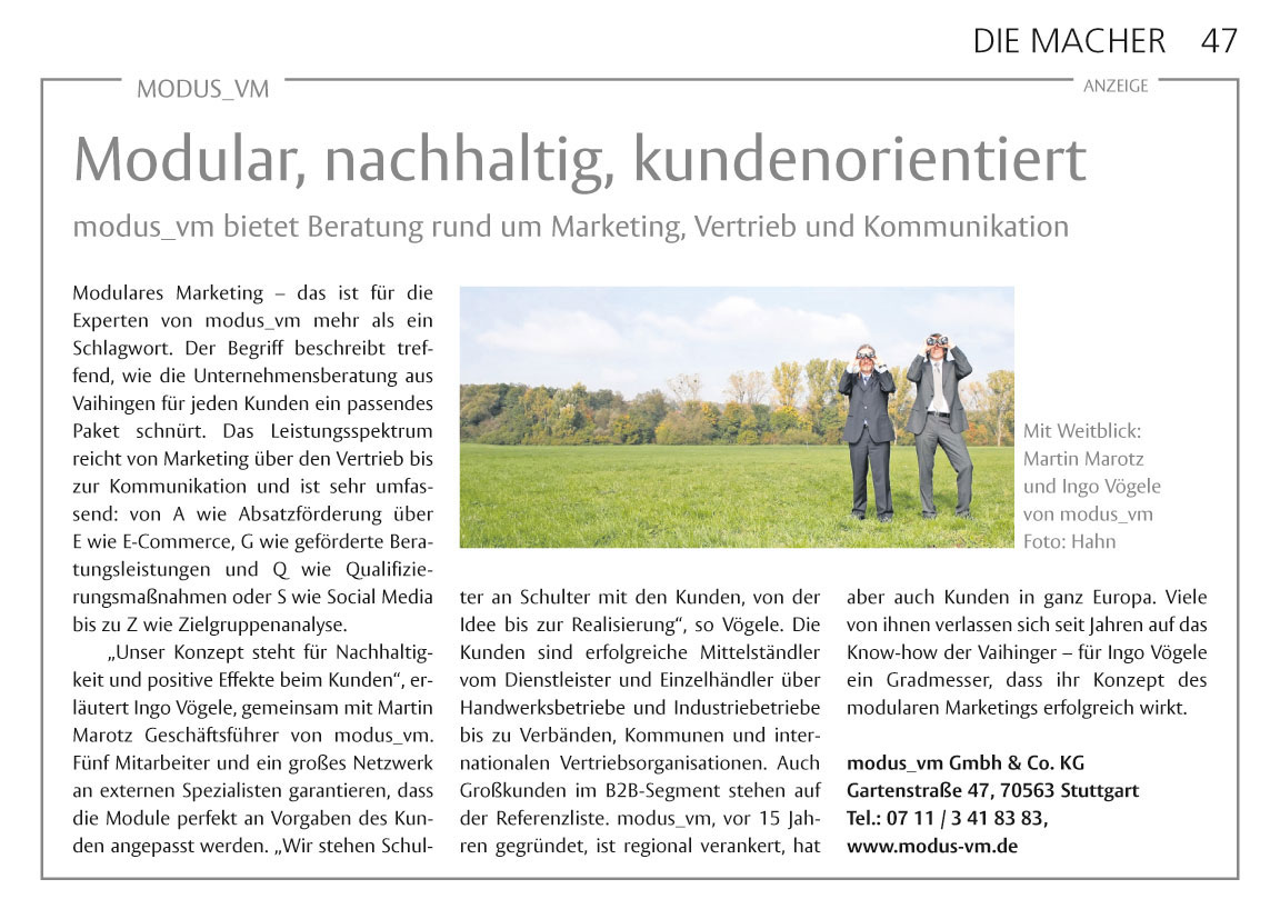 modus_vm in Die Macher in Vaihingen und Möhringen der Pressebericht